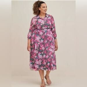 Torrid Pink Floral Maxi Woven Shirt Dress With Pockets - EUC - 2X